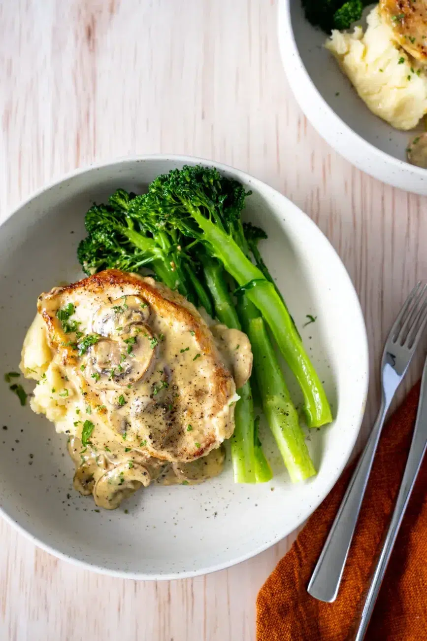 Serving of Chicken with Creamy Mushroom Sauce
