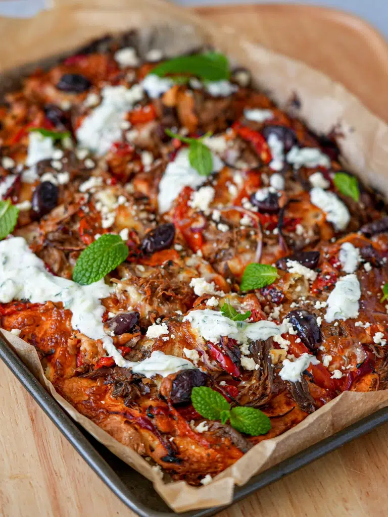 Leftover Mediterranean Lamb Pizza