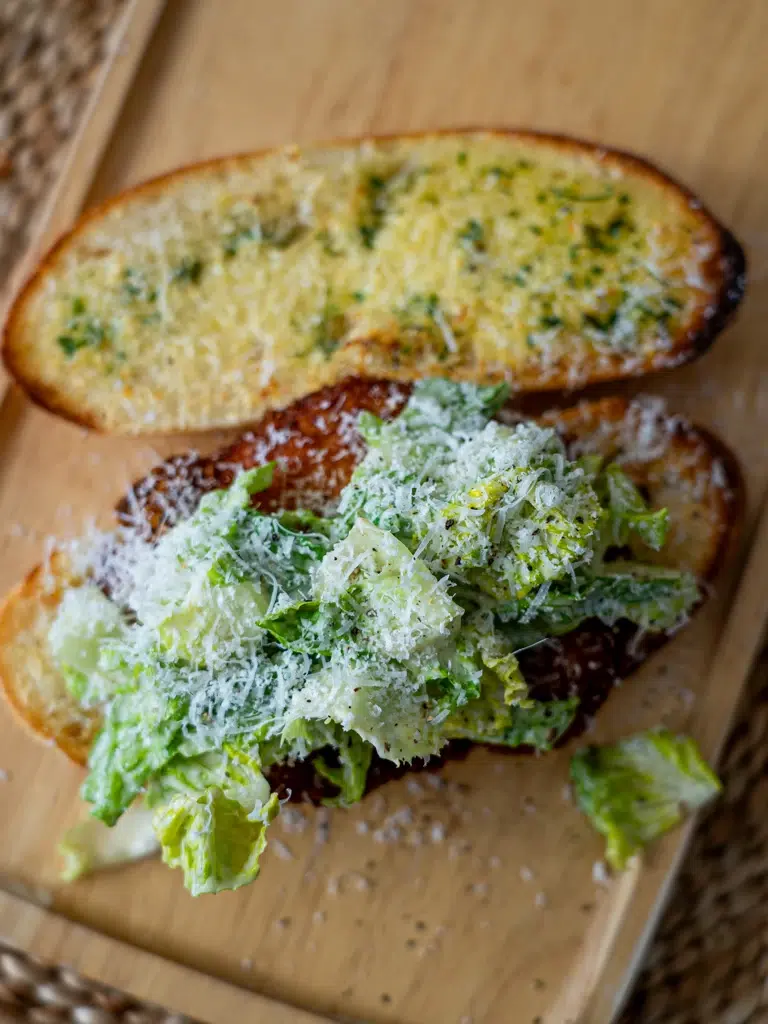 Crispy Chicken Caesar Sandwich, highlighting the textures of the crispy chicken and lettuce.