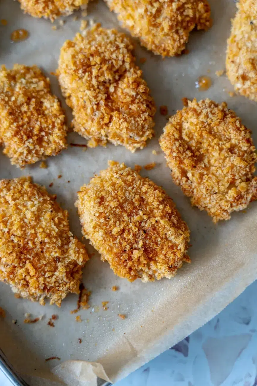 Close up of Baked Chicken Nuggets