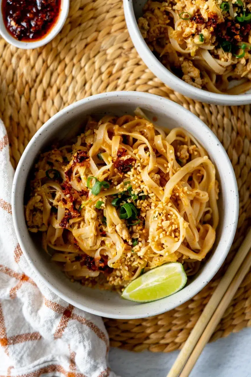 Creamy Coconut Peanut Noodles recipe with Lime wedge