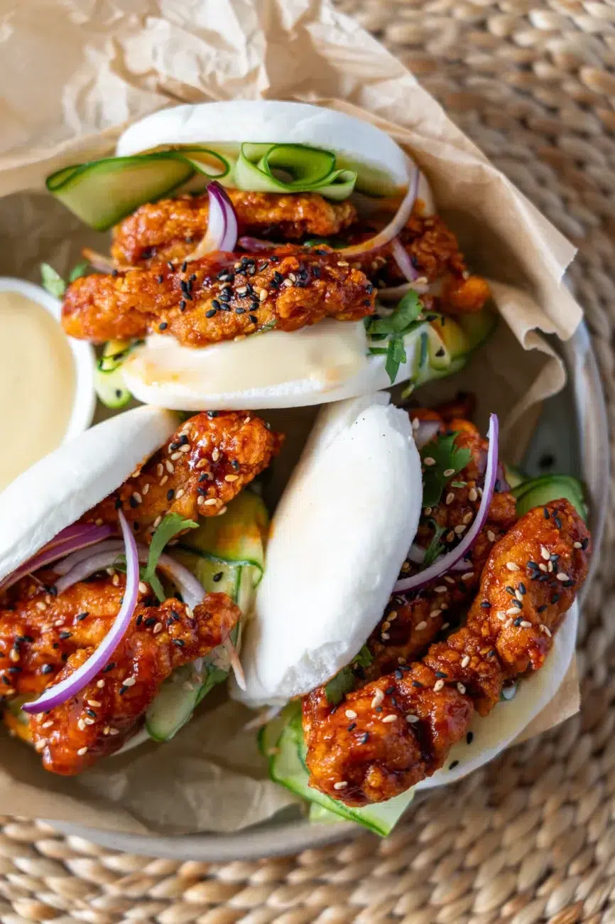 Korean Chicken Bao Recipe with Dipping Sauce