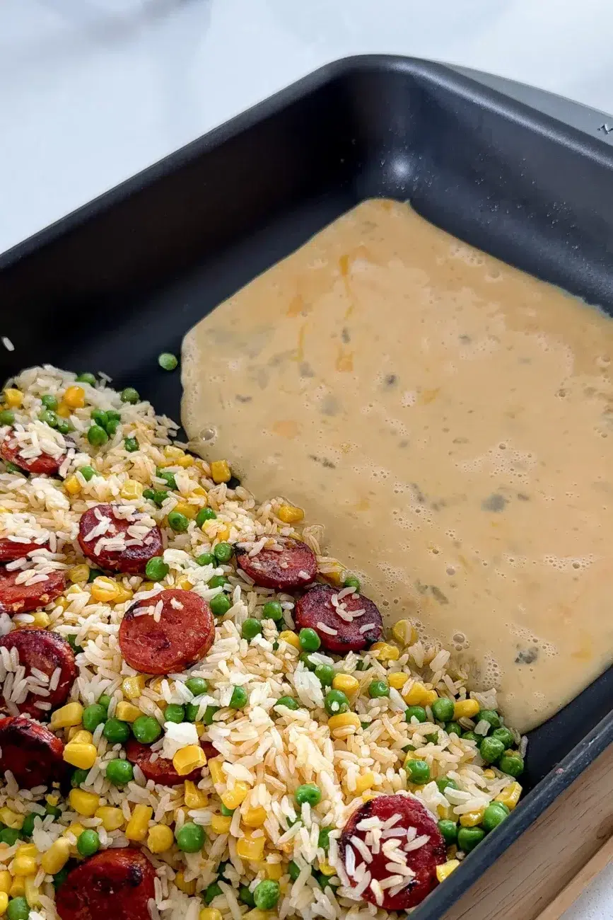 cooking egg for chorizo fried rice