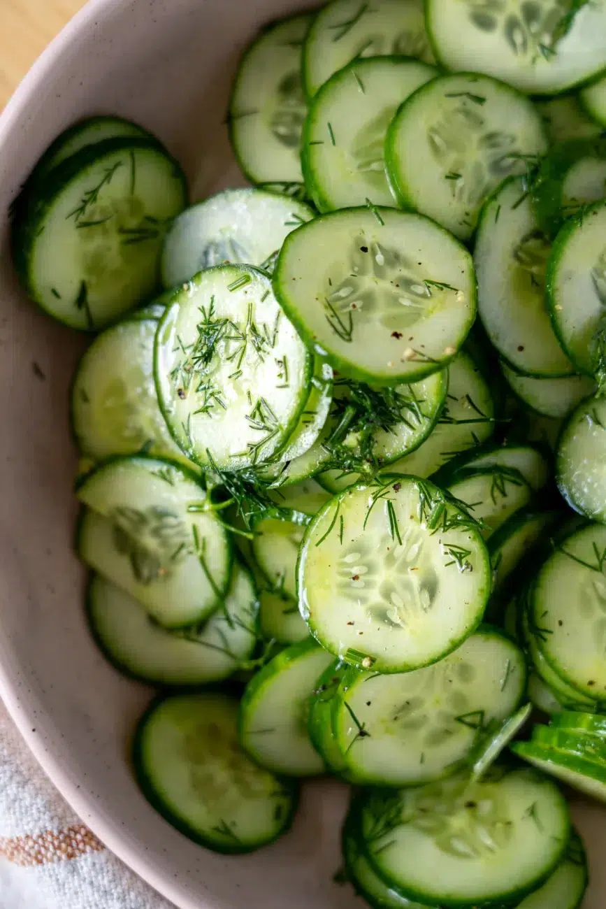 dill cucumber salad recipe close up