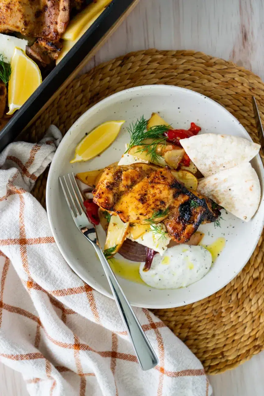 Plated Chicken souvlaki recipe