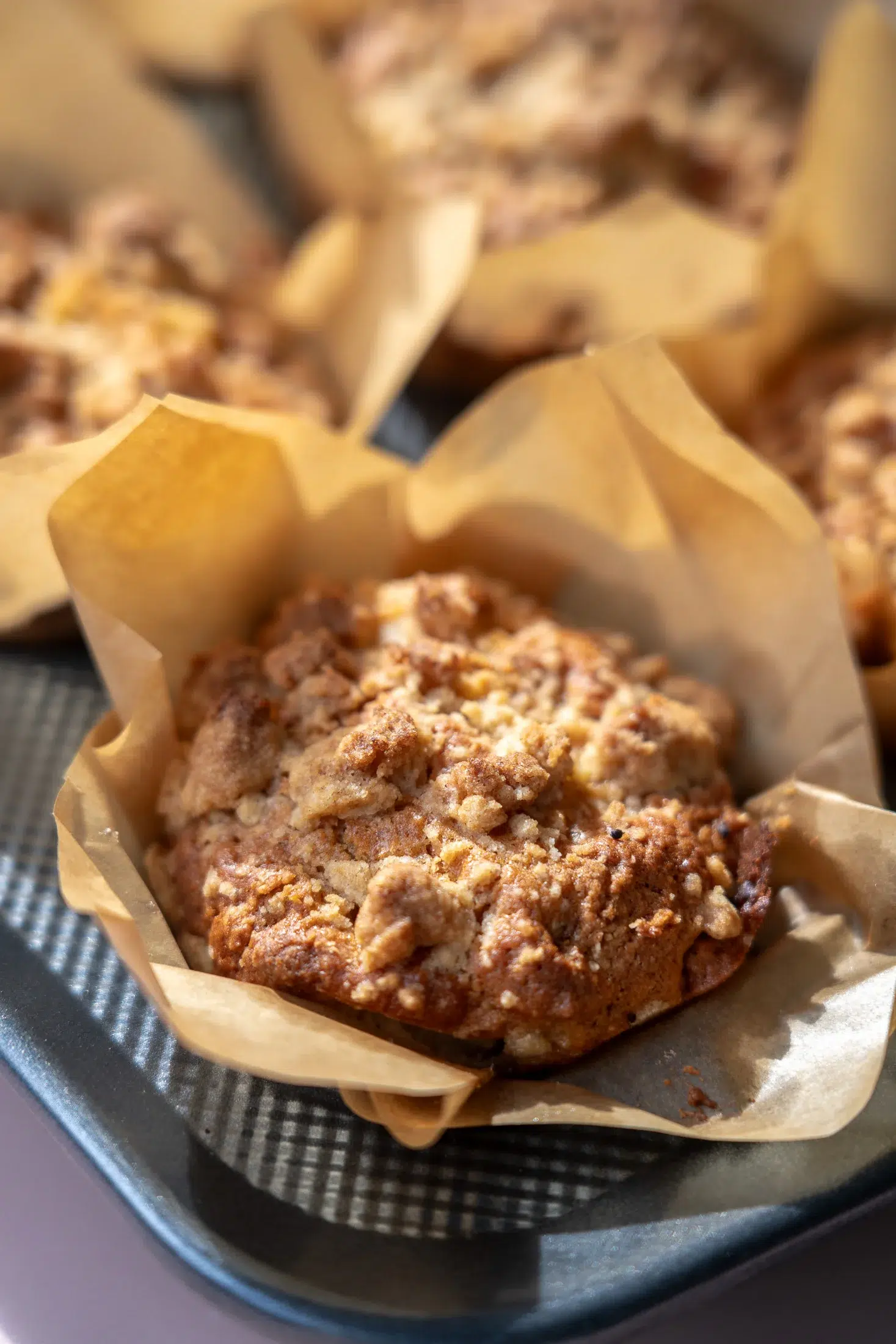 Apple Cinnamon Muffin in pan close up