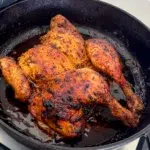 Cooked chicken illustrating beautifully golden skin all over