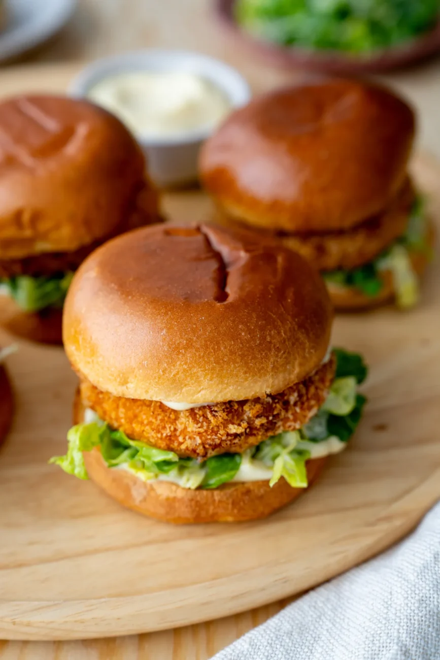Crispy minced chicken burger with lettuce and mayonnaise